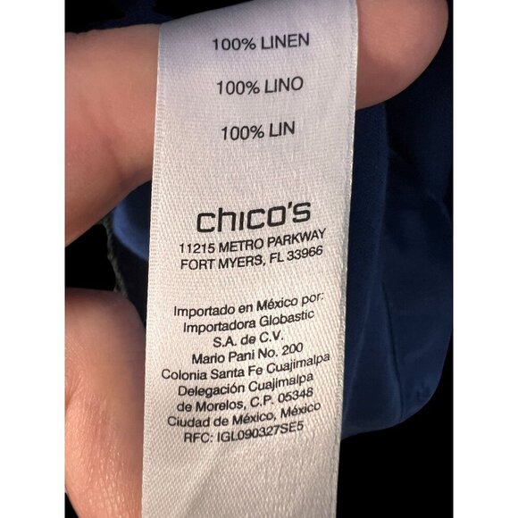 Chicos Linen Button-Up Shirt  Womens 0 Blue 3/4 Sleeve Collared career - Picture 5 of 5